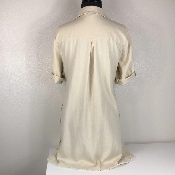 à la carte Dress Linen Cotton Blend Snap Button Fray Raw Hem Size Small - Picture 2 of 14